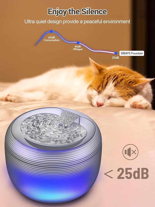 SIBAYS 3.5L Cat Water Fountain, 118oz Large Capacity Cat Fountains for Drinking with Water Level LED Light, Quiet Automatic Pet Water Fountain for Cats Indoor, Dog Water Dispenser Easy to Clean FS75
