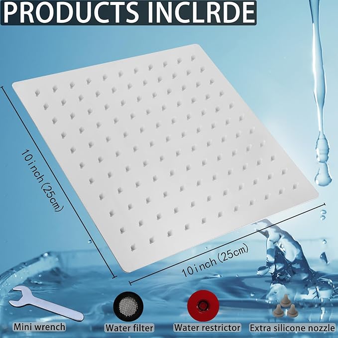 Filtered Shower Head, Stainless Steel High Flow Rainfall Showerhead with 15 Stage Hard Water Filter Cartridge for Remove Chlorine and Harmful Substances(Chrome,10")