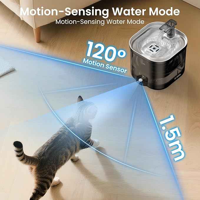 Wireless Cat Water Fountain Cordless with External Pump, 68oz Rechargeable Automatic Pet Cat Fountains for Drinking with Motion Sensor, Quiet Pump (3 Filter)