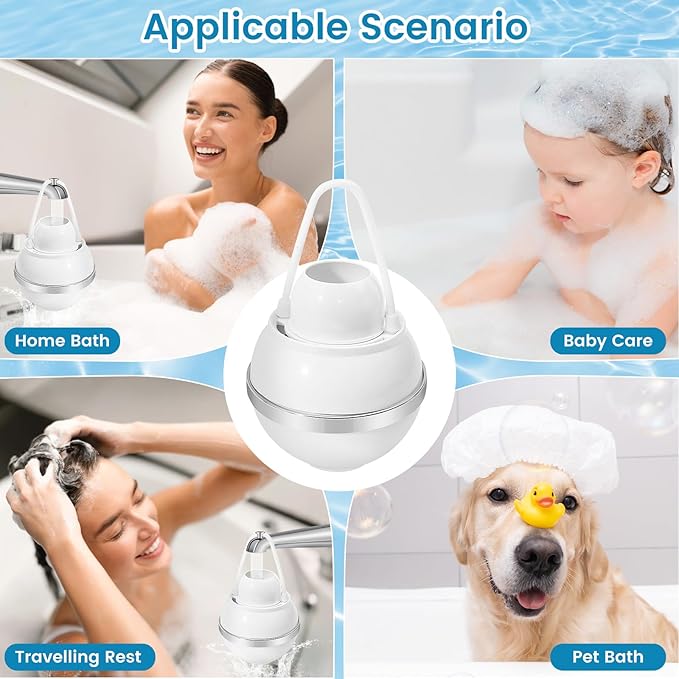 Bath Filter for Tub,Bath Water Filter for Softer Hair&Skin, 8 Stage Filtration bathtub water filter 2,500 Gallons Capacity, 6 Dimensional effect，BPA Free Easy to Install for Home, Hotels&Spa（White）