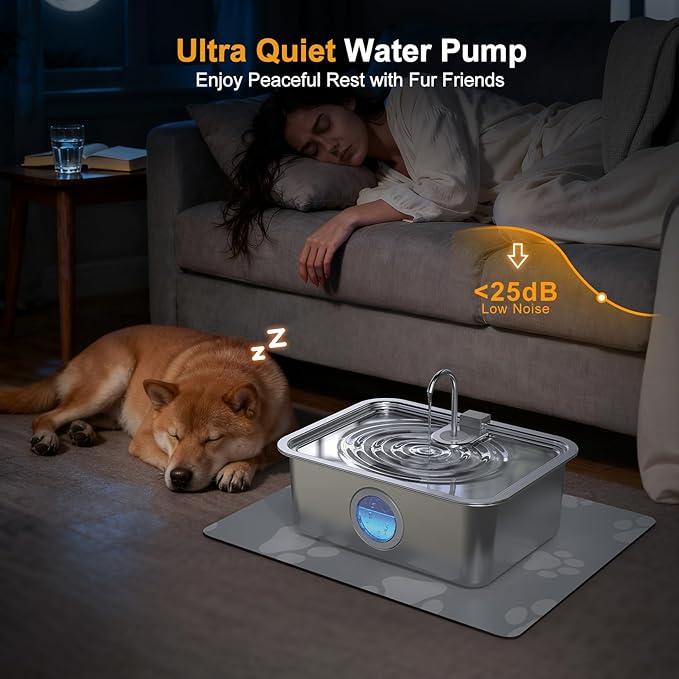 16L/4.2Gal Dog Water Fountain Stainless Steel DYSJ03 Dog Fountain Water Bowl for Large Dogs Cats & Multi-Pet Home, Ultra Quiet, Wider Deeper Mouth, 5-Layer Filtration & Easy to Clean