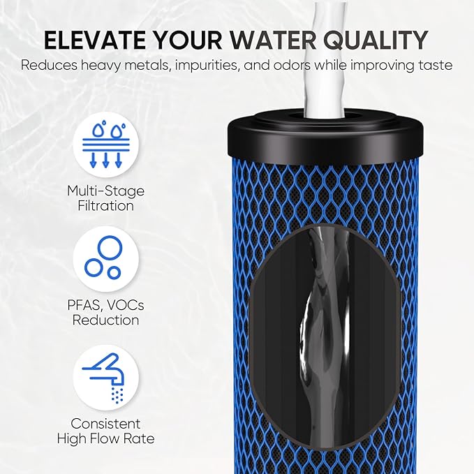1 Micron 2.5" x 10" Whole House CTO Carbon Water Filter Cartridge Replacement for Under Sink Water Filter System, Dupont WFPFC8002, WFPFC9001, FXWTC, SCWH-5, WHEF-WHWC, WHCF-WHWC, AMZN-SCWH-5, 3Pack