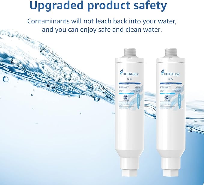 Filterlogic RV Inline Water Filter, NSF Certified, Reduces Chlorine, Bad Taste&Odor, Dedicated for RVs, 2 Pack Drinking Filter with 1 Flexible Hose Protector