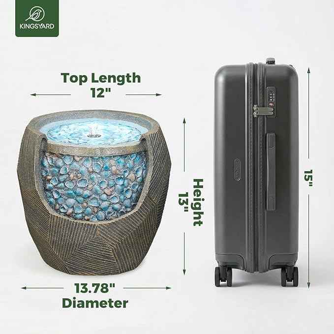 Kingsyard 13" Outdoor Water Fountain, Electric Resin Garden Waterfall with LED Lights, Quiet Outside Feature for Patio Porch Yard with Blue Seashell Decor
