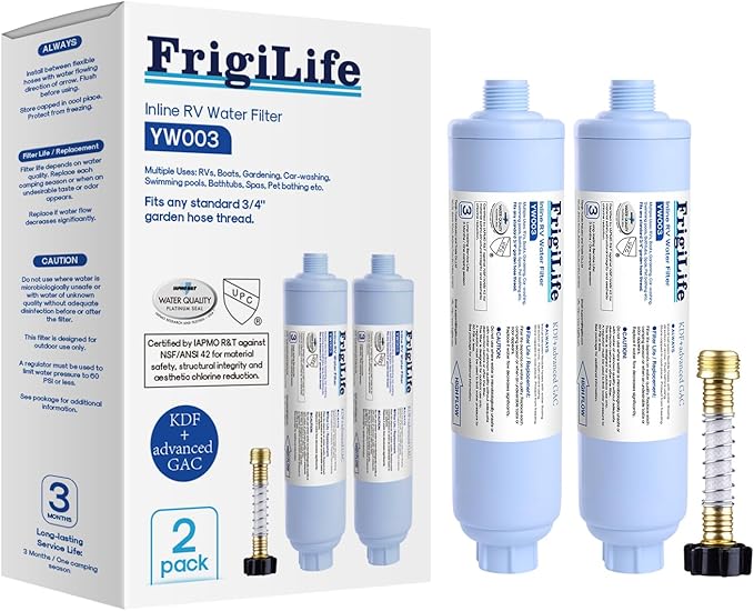 RV Water Filter, NSF/ANSI 42 Certified, Reduces Chlorine, Heavy Metals & Bad Odor, with Hose Protector, Provides Clean Water for RVs, Garden Hose, Water Filling and Car Washing, 2 Pack