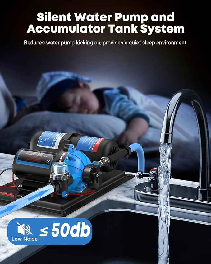 Kohree RV Water Pump 12V DC 7GPM 70PSI and 1L 125PSI Pre-Pressurized Accumulator Tank, Quiet RV Water Pump and Accumulator Tank System for RV Camping, Boat, Kitchen, Bathroom