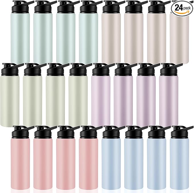 Domensi Aluminum Water Bottle Bulk Reusable Water Bottle, Lightweight Easy Carry Leakproof with Snap Lid Travel Bottles, for Gym Outdoor Sports Cycling Camping Fishing(25oz, 24 Pack)