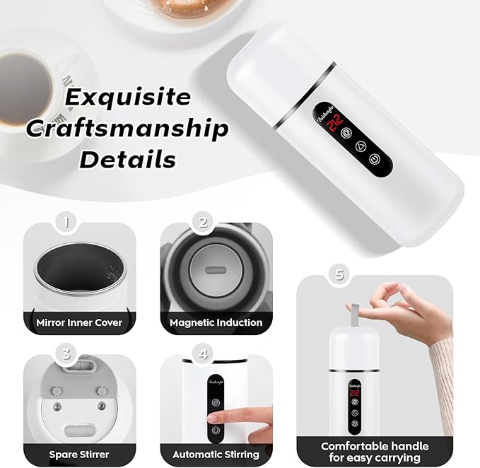 Car Kettle, Portable Electric Travel Kettle, 12V/24V Car Coffee Warmer,420ML Hot Water Heater with Built-in Magnetic Induction Stirring,Mini Hot Water Boiler for Tea Coffee Milk