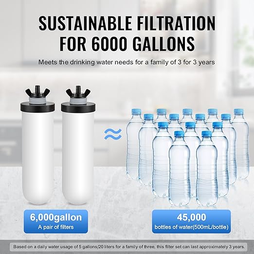 Happybuy Gravity-fed Water Filter System, 2.25G 304 Stainless-Steel Countertop Water Filtration System. Reduces Lead and up to 99% of Chlorine, Equipped with 2 Ceramic Carbon Filters