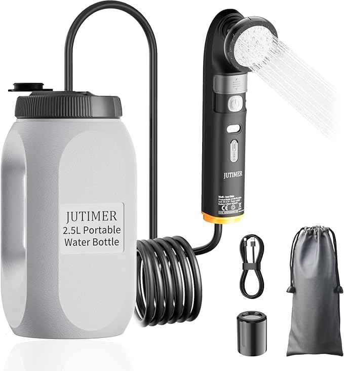 Portable Bidet & Shower for Travel, JUTIMER 2.5L&1600mAh Rechargeable Camping Shower, 2 Showerheads Bidet Sprayer, 2 Modes Waterproof Handheld Bidet, Outdoor Shower Kit for Hiking, Travel
