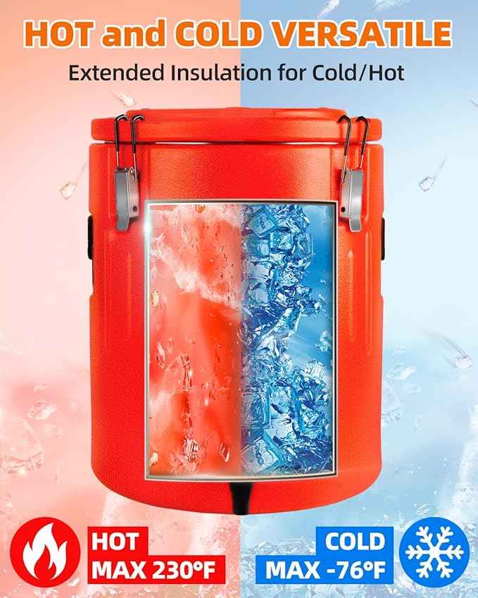 Insulated Beverage Dispenser 6.5 Gallon, Hot Drink Dispenser with 304 Stainless Steel Interior & Spout, Outdoors Water Jug for Camping Party