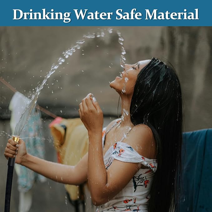 Garden Hose 100ft, Made of TPE(BetterThan PVC), with 10 Patterns Sprayer Nozzle, Ultra-Light & Flexible Water Hose with Solid Brass Fittings, Non-Shrinking, Drinking Water Safe Material