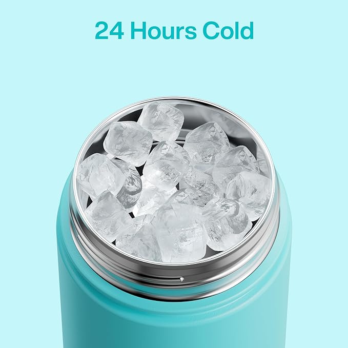 ENCOOL Insulated Water Bottle with Straw Stainless Steel Water Bottle, Leak-Proof, BPA-Free, Double Wall Vacuum Keeps Cold for 24 Hours for Sports, Travel, School (26 oz, Aquamarine Blue)