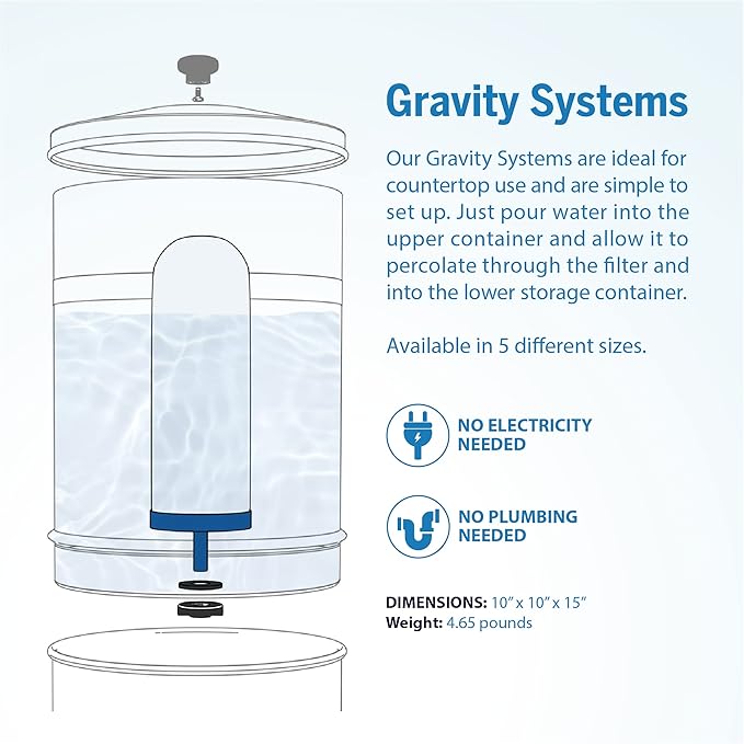 ProOne Big+ Gravity Water Filter System High Capacity Countertop Stainless Steel Water Filter Dispenser IAPMO Certified to Reduce Lead, Total PFAS, Microplastics, Chlorine Taste & Odor, 3 Pack Filter
