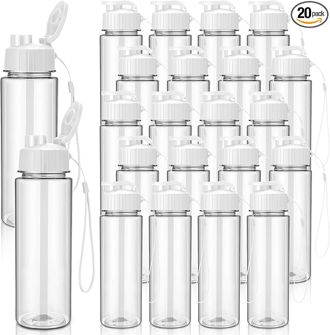 Mifoci 20 Pieces Water Bottle Bulk 17 oz Plastic Water Bottles Bulk Gym Sports Adults Reusable Large Bottles with Leak Proof Flip Top for Party Outdoor(White)