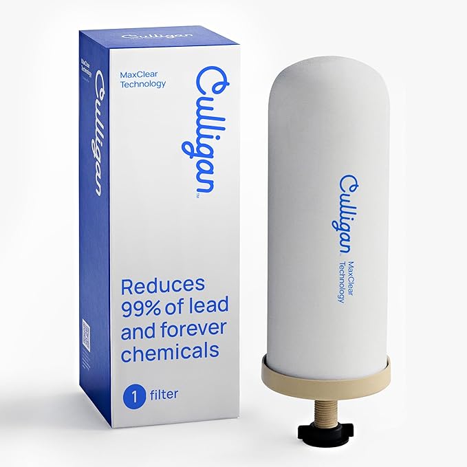 Culligan MaxClear 7” Gravity Water Filter Replacement Compatible with Berkey Water Filter Systems, Ceramic & Carbon Gravity Filter NSF/ANSI Certified, Reduce Total PFAS, Microplastics & Lead, 1-Pack