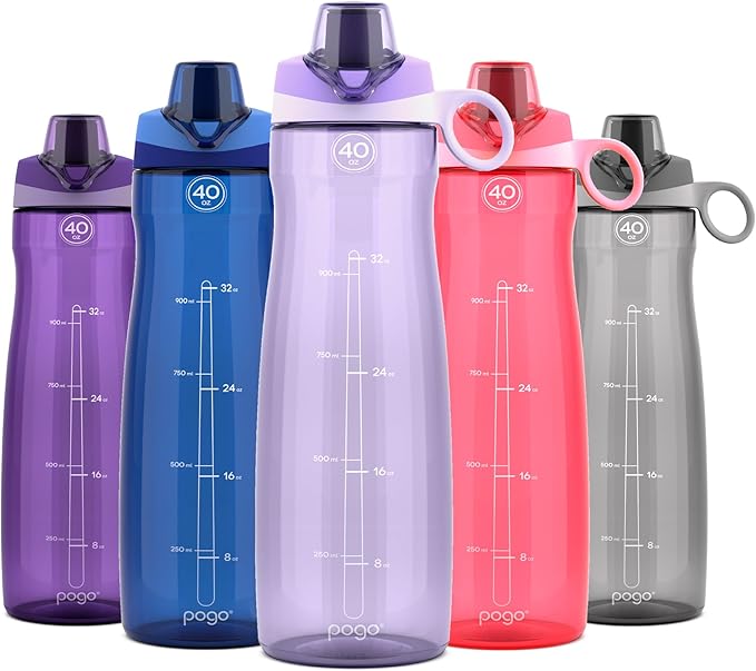 Pogo 40oz Plastic Water Bottle with Chug Lid and Carry Handle, Reusable, BPA Free, Dishwasher Safe, Perfect for Travel, School, Outdoors, and Gym, Lilac