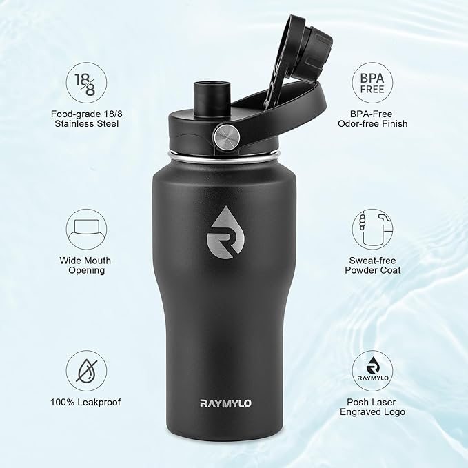 18 oz Insulated Water Bottle with Straw fit in Car Cup Holder, Triple Wall Vacuum Stainless Steel(Cold 48 hrs, Hot 24 hrs), Leakproof & Non-BPA, Hydro Travel Flask with Straw and Spout Lid