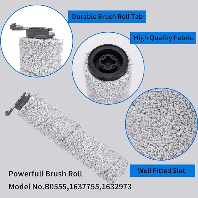 3882 Crosswave OmniForce Replacement Roller & Filters Compatible for Bissell Wet Dry Vacuum Cleaners (Models 3882/3883/3967F/3970F) - 4 Filters, 2 Rollers & 1 Cleaning Brush Included - AquaVibe