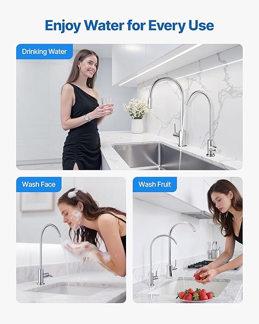 VEVOR Water Filter Faucet, RO Faucet with Lead-Free Brass Valve, 304 Stainless Steel, 0.8GPM Kitchen Drinking Water Faucet, Fits Most Reverse Osmosis & Water Filtration Systems, Brushed Nickel