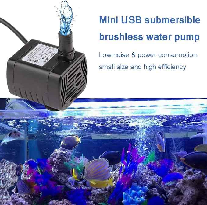 Driew 3W DC 3.5-8V USB Water Pump with Power Cord, Solar Mini Submersible,Brushless,Waterproof (2, Black)