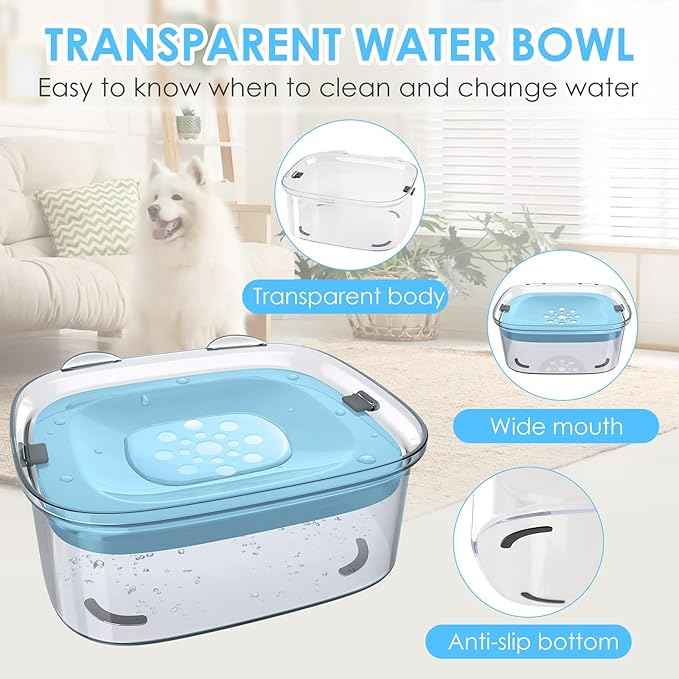 AONKEY 3L Dog Water Bowl No Spill, 101oz Large Spill Proof Dog Bowl Reduce Refill, Anti Splash No Mess Dispenser Dripless Slow Drinking Water Bowl for Sloppy Messy Drinkers (Sky Blue)
