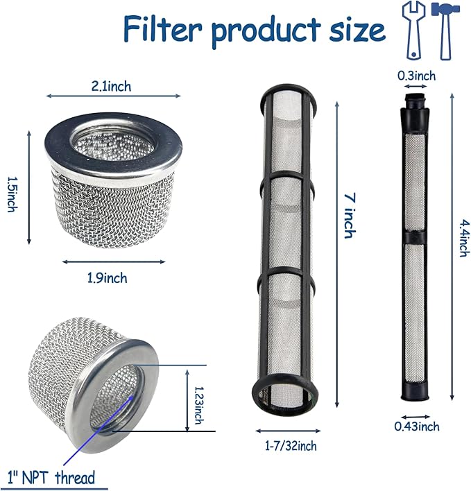 Airless Spray Filter Screen set 244067 181072 287032 Replacement for Graco Paint Sprayer Parts 695 795 1095 1595 3900 5900 7900,Pump Inner Core and Gun Filter - AquaVibe