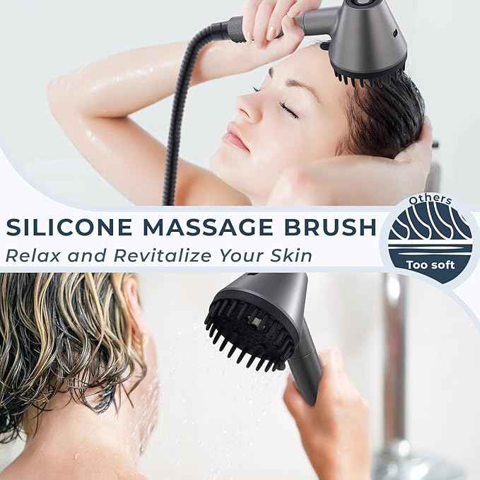Ryamen 2026 Magnetic Filtered Shower Head with Handheld– High Pressure Showerhead with Power Wash Mode, Chlorine Removal, Massage Brush, Pressure Adjustable, One-Touch Pause & Stainless Steel Hose