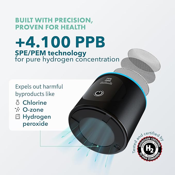 Hydrogen Water Bottle Generator - Up to 4100+ PPB Molecular Hydrogen Infusion - SPE/PEM Technology - Certified H2 Generator - Rechargeable - Extended Warranty - 10 oz (Black)