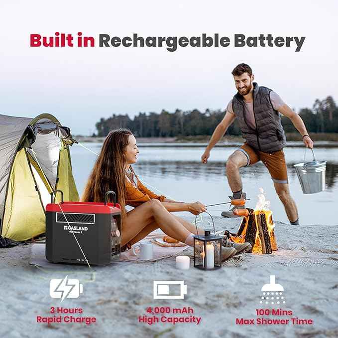 GASLAND Goshower G3 Pro 1lb Propane Portable Camp Water Heater & Shower Pump, CSA Certified, Instant Hot Water for Outdoor Camping, Hiking, Glamping & Vacationing, 4000mAh Rechargeable Shower System