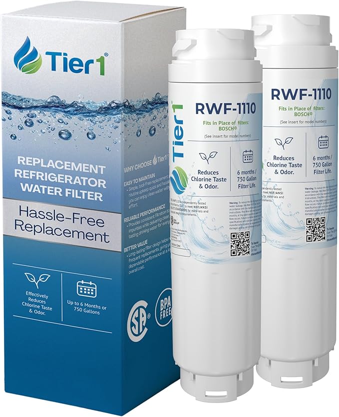 Tier1 RWF1110 9000 077104 Refrigerator Water Filter | Replacement for Bosch 644845, REPLFLTR10, UltraClarity, 11034152 Fridge Filter - Up to 12 Months Supply | Easy Install | Odor Control (2-pk)