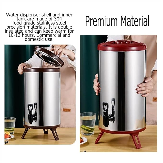 Hot and Cold Water Dispenser with Faucet Portable Insulated Beverage Kettle 8L-12L Large Capacity Stainless Steel Tea Coffee Dispenser Water Bottle (C 10L)