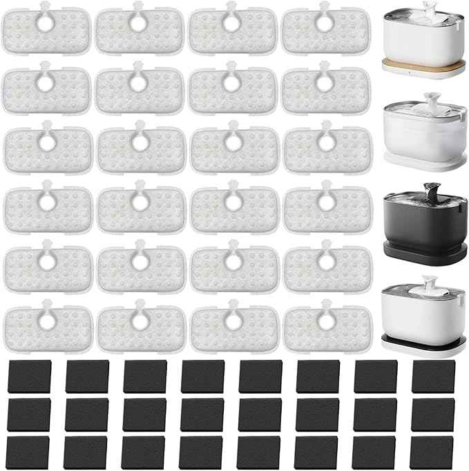 24Packs Upgraded Cat Water Fountain Filter Replacement Compatible With PETLIBRO Dockstream Cat Water Fountain PLWF005/PLWF115/PLWF105,Triple Filtration System Replacement Filter with Pre-filter Sponge