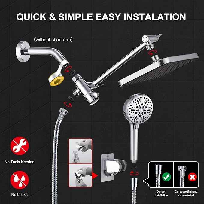 Tandem Shower Head with Filters-14'' Rainfall ShowerHead,Filtered Power Wash Handheld for Hard Water,High Pressure Output, Reduces Dry Itchy Skin, Improves Condition of Your Body, Hair
