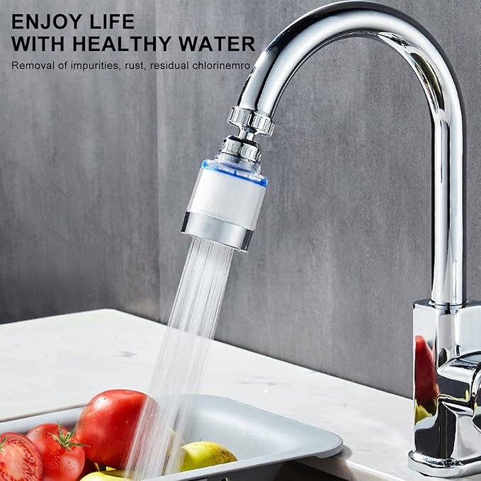 YOTAN Sink Filter Water Faucet, Universal 360 ° Rotating Bathroom Sink Filter, Kitchen Faucet Water Filter-Removes Chlorine Fluoride Heavy Metals Hard Water for Home Kitchen & Bathroom (3 Pcs)