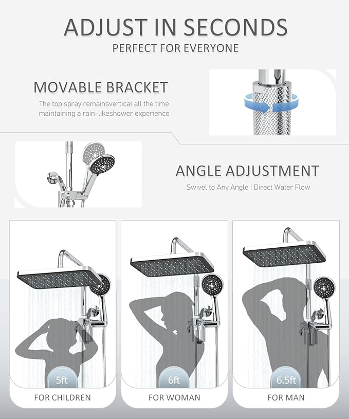Filtered Shower Head with Handheld,12 Inch High Pressure Rain Shower Head with Adjustable Extension Arm,Dual shower filter head for hard water,Tool-Free DIY Kit,Chrome (Chrome)