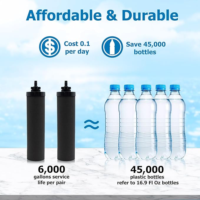 Water Filter Replacement for Berkey® BB9-2 Black Activated Carbon Filters, Compatible with Berkey® Gravity Water Filter System, Pack of 2