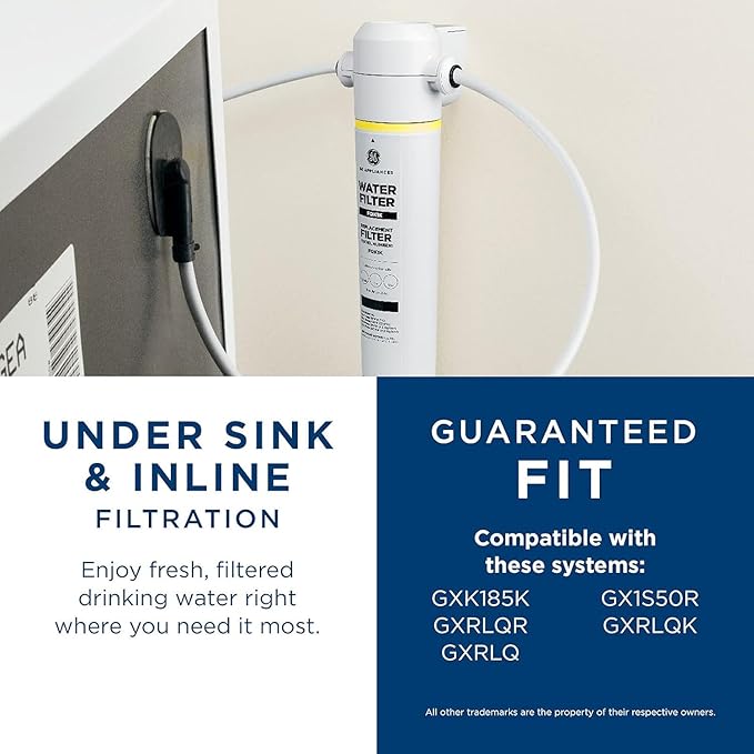 GE Under Sink Water Filter Replacement, Reduces Sediment, Rust & Other Impurities from Water, Easy Install, Fits GXRLQK Filtration System, Replace Every 6 Months, FQK1K