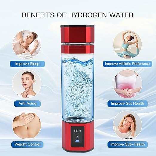 New Hydrogen Water Bottle, 300ml PCTG Type C 5V Hydrogen Rich Water Generator Cup for Home Office Outdoor Sports (Red)