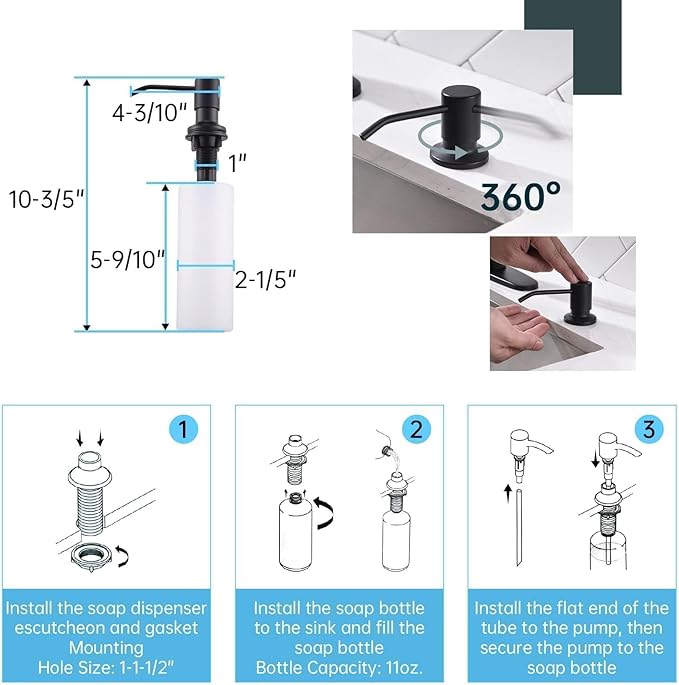 APPASO Black Kitchen Faucet with Soap Dispenser, Matte Black S304 Stainless Steel Modern Sink Faucets with Pull Down Sprayer 3 Modes, High Arc Single Handle Non Leakage, Easy to Install