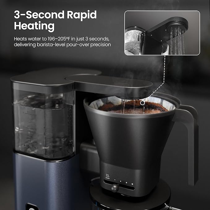 Kismile 8 Cup Drip Coffee Maker Machine, Pour Over Coffee Brew with 3s Instant Heat 197-205℉, Removable Water Tank, Adjustable Flow Control, Deep Cold Brew & Keep Warm 40 Min, Easy to Clean(Blue)