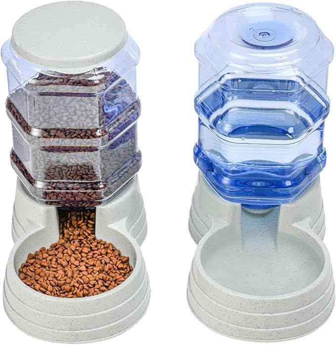 2 Pack 6L Automatic Gravity Pet Feeder and Water Dispenser Set, Large Capacity Automatic Dog Feeder and Dog Water Dispenser for Small Medium Dog Pets Puppy Kitten