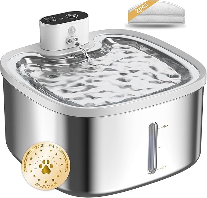 Cat Water Fountain Stainless Steel Wireless 118oz/3.5L–Cordless Battery-Operated Pet Water Dispenser with All-in-One Rechargeable Pump, 3 Smart Flow Modes,Quiet Indoor Fountain for Cats & Dogs