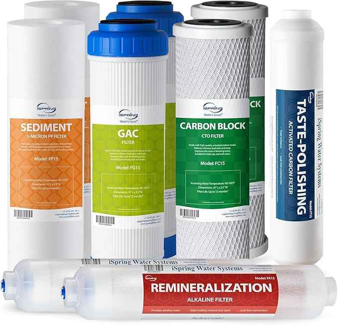 iSpring RCC7AK 75 GPD 6-Stage Alkaline Reverse Osmosis System + iSpring F9K 1-Year Replacement Filter Pack for 6-Stage RO Systems
