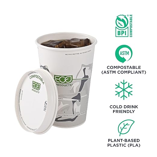 Eco-Products GreenStripe Compostable Paper Cup Lids, Case of 1000, Paper Lid Lined with Plant Based Plastic, X Slot for Straw, Fits 9-22oz Cups, Disposable, ASTM Compliant, BPI-Certified