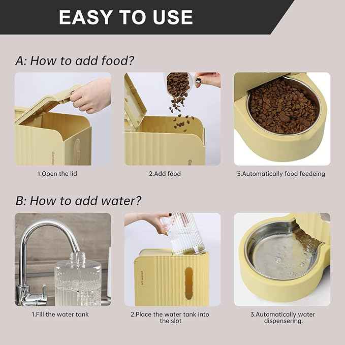 Gardner Pet Gravity Automatic 2-in-1 Pet Feeder, 0.8 Gallons*2 Cat Feeder and Water Dispenser Set, 100% BPA-Free and Stainless Steel Water Bowl for Dogs, Cats, Rabbits, Puppies (Yellow)