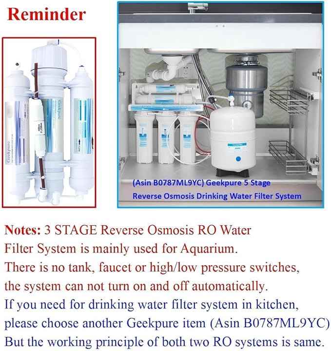 Geekpure 3 STAGE Portable Aquarium Reverse Osmosis RO Drinking Water Filter System-100 GPD