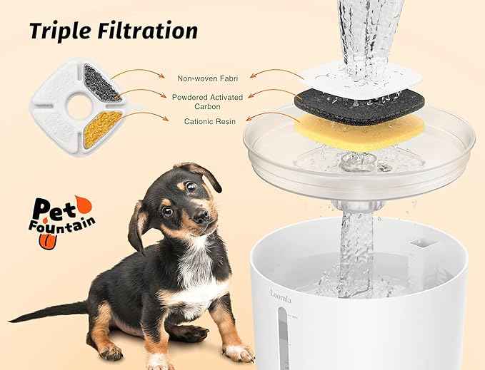 Loomla Cat Water Fountain, 85oz/2.5L Pet Water Fountain Indoor, Automatic Dog Water Dispenser with Switchable LED Lights, 2 Replacement Filters for Cats, Dogs, Pets (White)