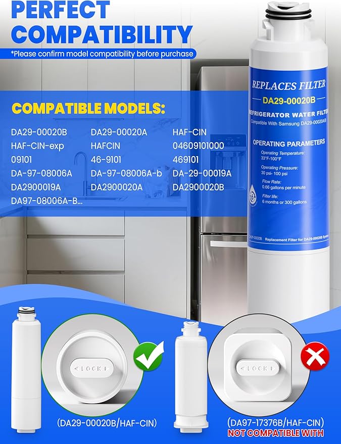 CHOPLO DA29-00020B Compatible with Samsung Water Filter DA29-00020B, DA29-00020A, DA-97-08006A-B, HAF-CIN/EXP, HAF-CIN, HAF-CIN- exp, HAFCIN, 04609101000, 09101, 46-9101, 469101, 2 Pack - AquaVibe
