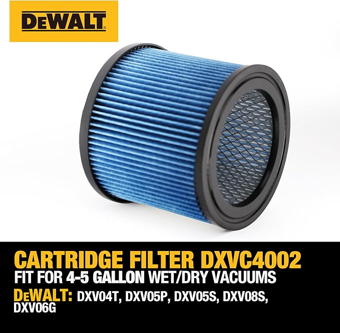 DEWALT Vacuum Filter Replacement DXVC4002, Fit for Most 4-5 Gallon Wet Dry Vacuum Cleaner, High Efficiency Cartridge Filter Compatible with DXV04T, DXV05P, DXV05S, DXV08S, DXV06G - AquaVibe